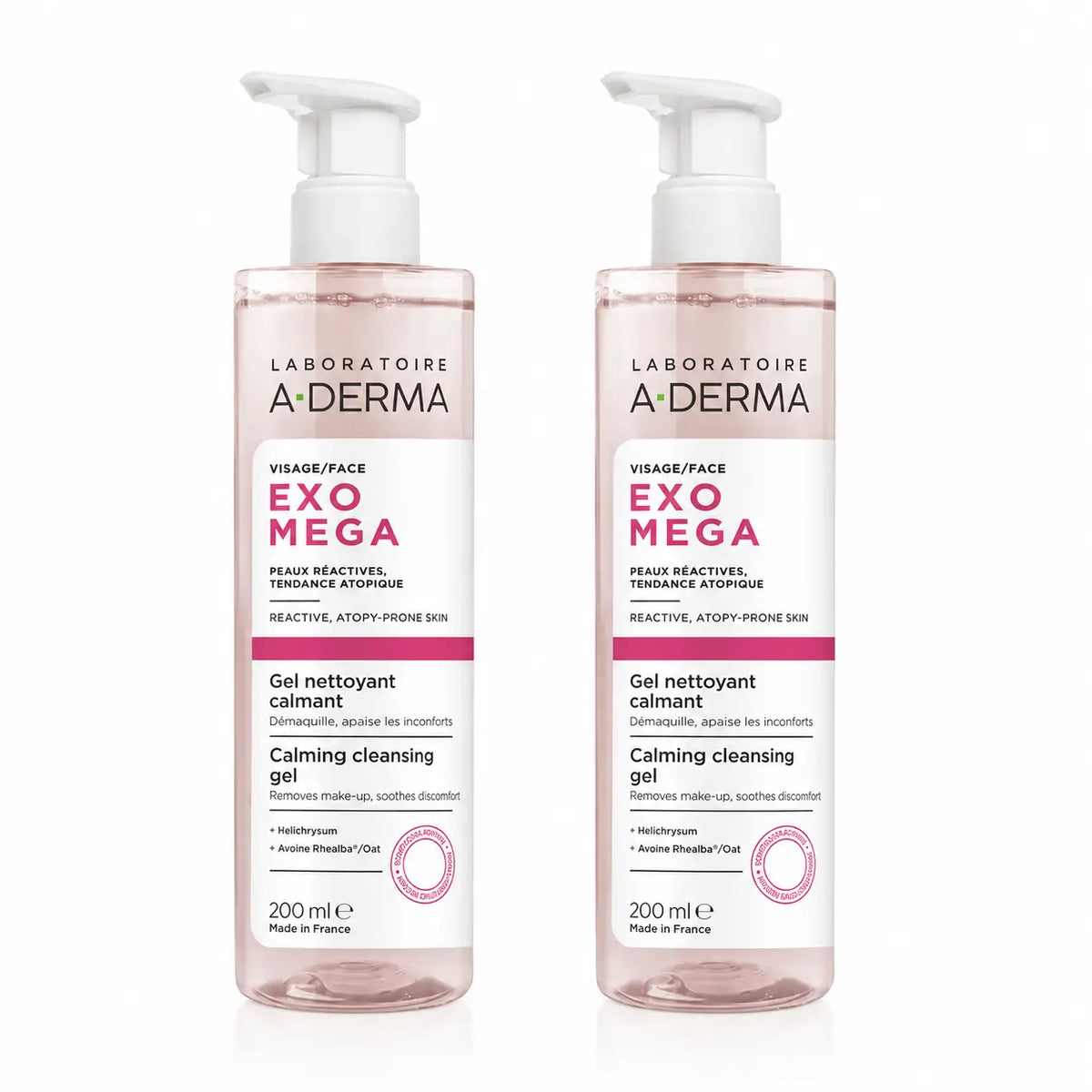 A-Derma Exomega Καταπραϋντικό Τζελ Καθαρισμού Προσώπου, 200 ml, συσκευασία 2 τεμαχίων