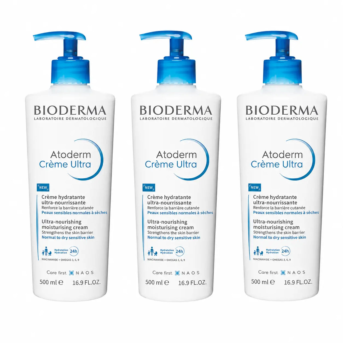 Bioderma Atoderm Κρέμα εξαιρετικά θρεπτική 500 ml, συσκευασία 3 τεμαχίων