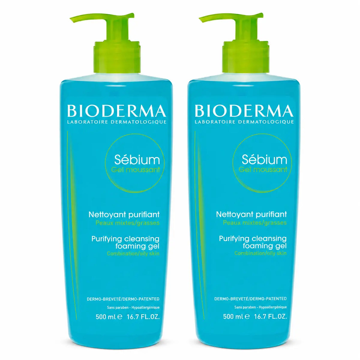 Bioderma Sebium Καθαριστικό Αφρώδες Τζελ 500 ml, συσκευασία 2 τεμαχίων