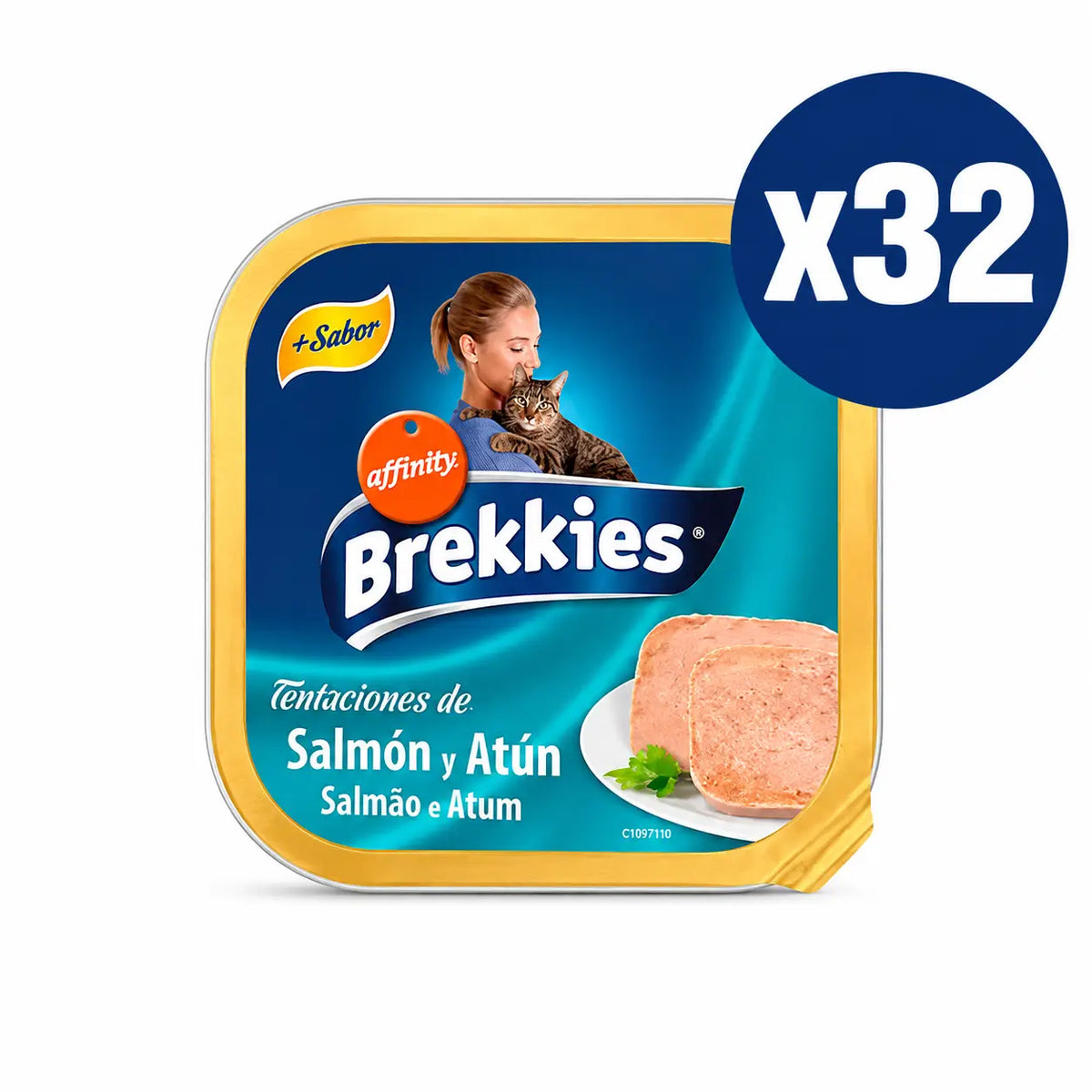 Brekkies Tarrina Γάτα με σολομό και τόνο, 100 γρ., συσκευασία των 32