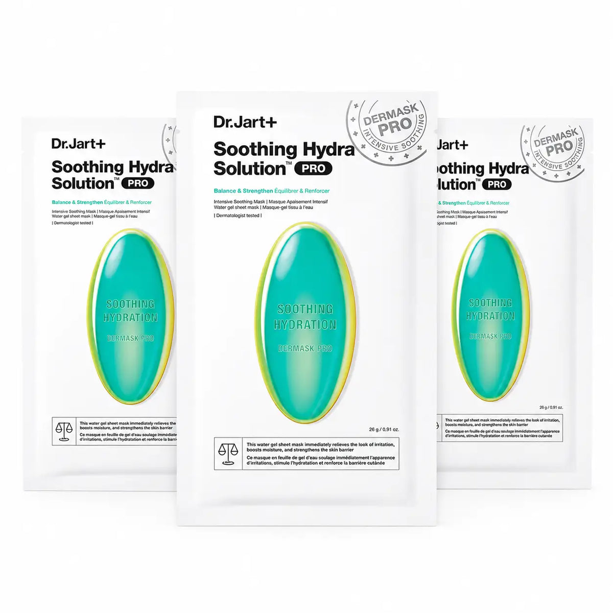 Dr.Jart+ Dermask Hydra Solution Pro: Μάσκα προσώπου για εντατική καταπράυνση, 26 γρ., συσκευασία των 3 τεμαχίων