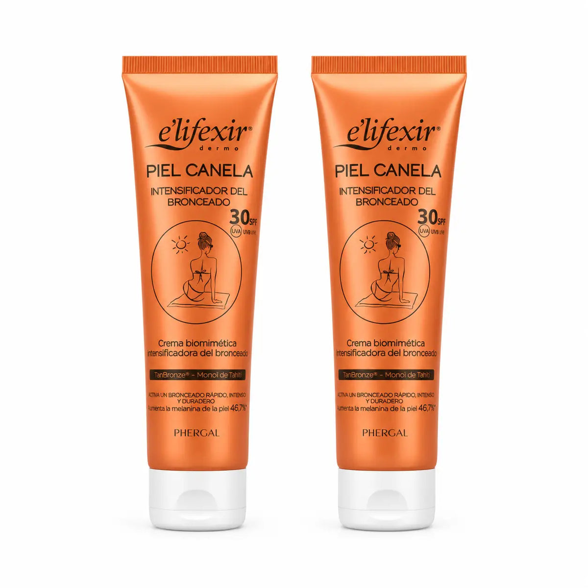 Elifexir Κρέμα για το δέρμα με κανέλα SPF30, τζελ που επιταχύνει το μαύρισμα, αντηλιακό 150 ml, συσκευασία 2 τεμαχίων