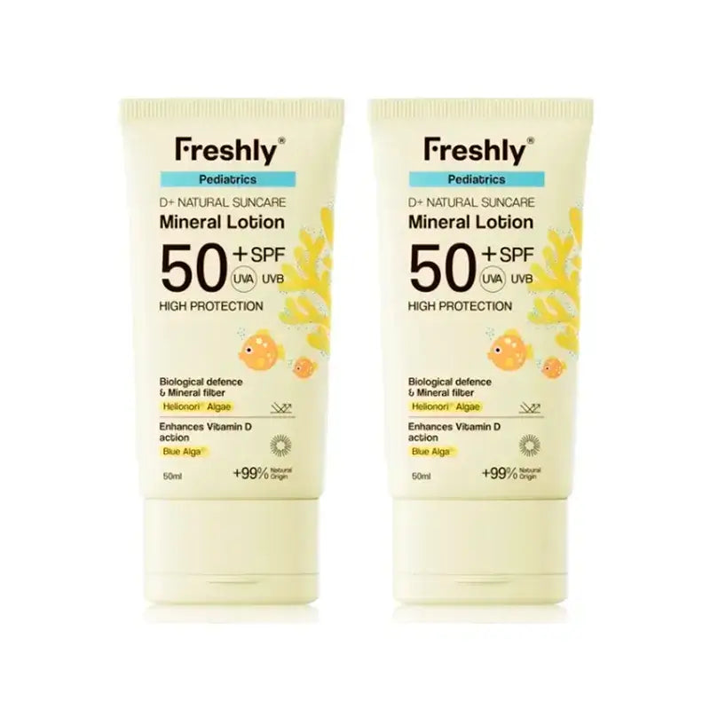 Freshly Pediatrics D+ Natural Suncare Mineral Lotion SPF 50, Συσκευασία 2 x 50 ml
