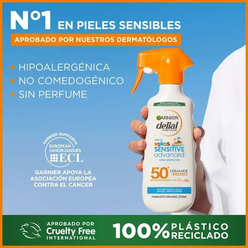 Garnier Delial Αντηλιακό για παιδιά SPF 50 για ανοιχτόχρωμες και ευαίσθητες επιδερμίδες. Παιδιατρικό, 270 ml