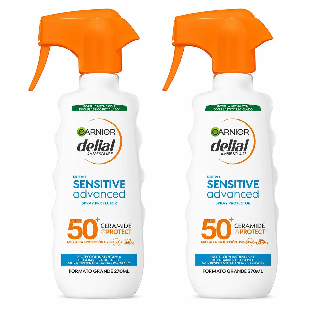 Garnier Delial Προστατευτικό Σπρέι Sensitive Advanced SPF 50+ για ανοιχτόχρωμες, ευαίσθητες και ανθεκτικές στον ήλιο επιδερμίδες, 270 ml, συσκευασία 2 τεμαχίων