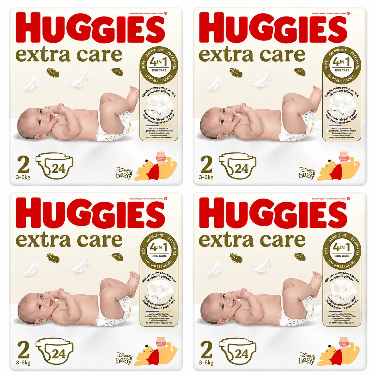 Huggies Extra Care Μέγεθος 2 (3-6 κιλά) Πάνες για μωρά Disney, 24 τεμάχια, συσκευασία των 4