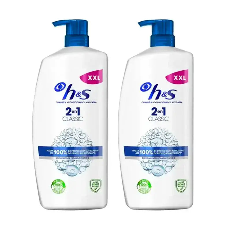 H&S Clásico 2 σε 1 Σαμπουάν, Συσκευασία 2 x 1000 ml