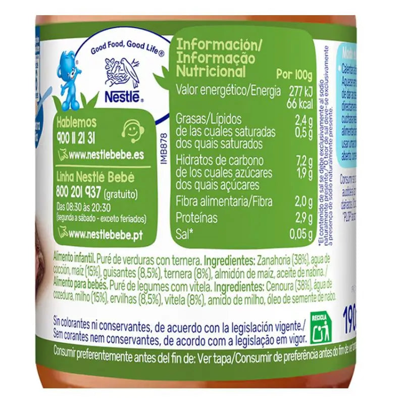 NESTLÉ Συσκευασία με βαζάκια μπιζέλια με μοσχάρι, 190 g x 6 τεμάχια