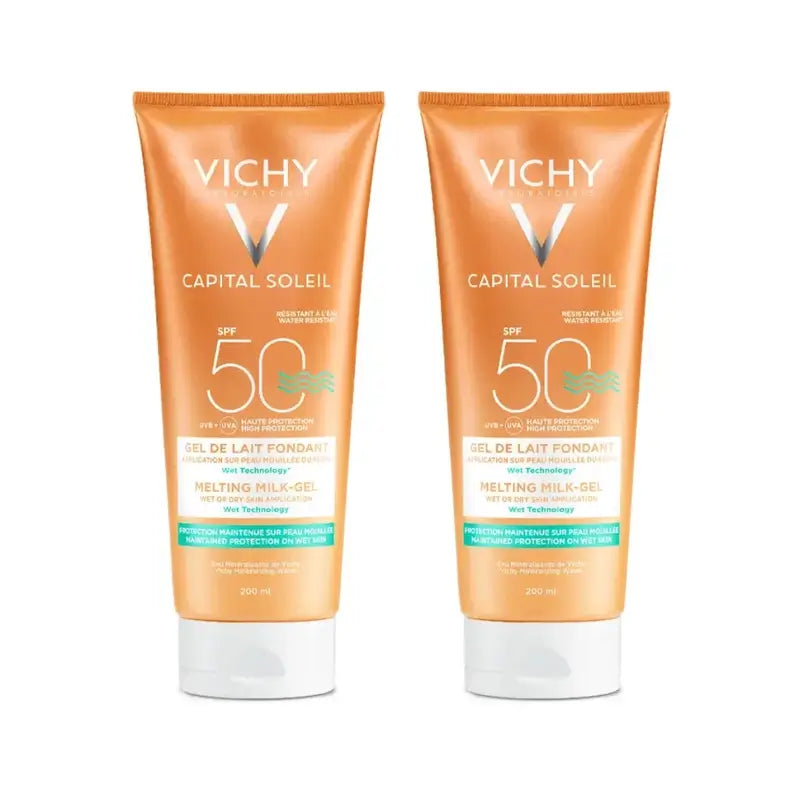 Vichy Capital Soleil Γέλη-Γαλάκτωμα για Βρεγμένο Δέρμα SPF 50, 2×200 ml