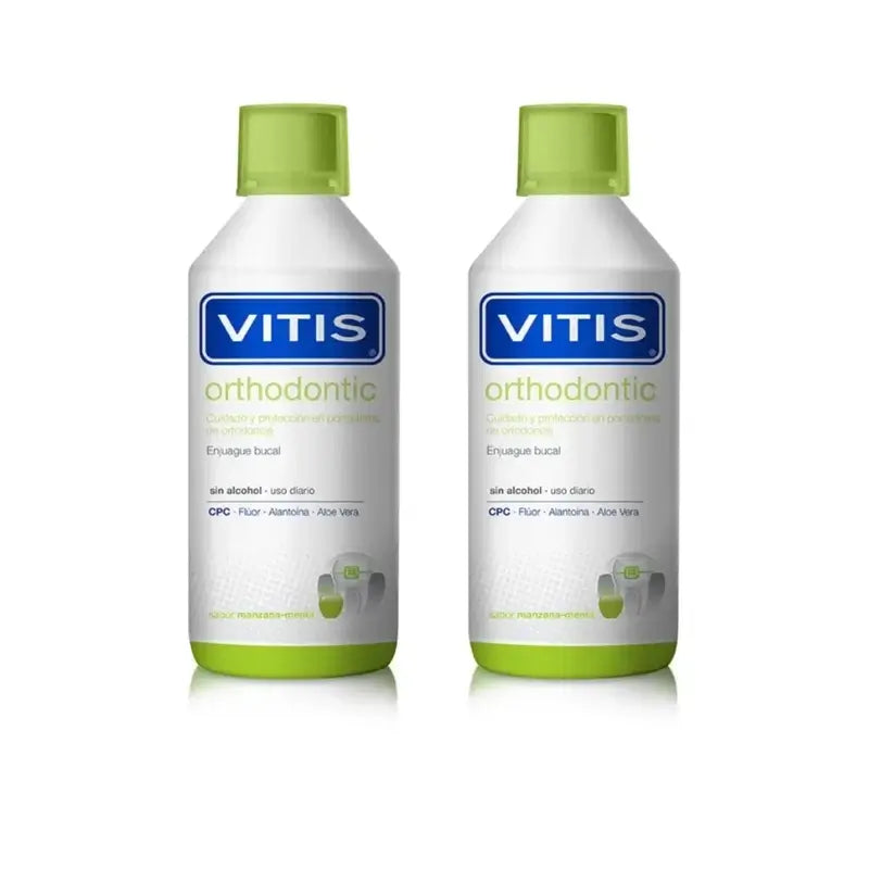 Vitis Orthodontic Apple Mint Flavoured Mouthwash, 2X500 Ml