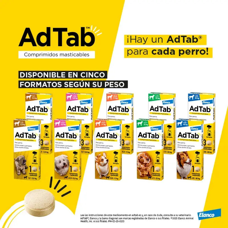 Adtab 225 mg Μασώμενα δισκία για σκύλους 5,5-11 kg, 2 δισκία