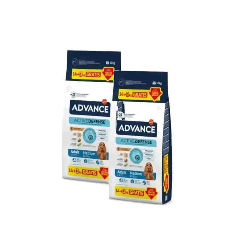 Advance Adult Medium τροφή για μεσαίου μεγέθους σκύλους με κοτόπουλο, Συσκευασία 2 x 14+3 kg
