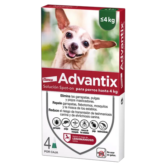 Advantix Αντιπαρασιτικές Σταγονόμετρα για Σκύλους έως 4 Kg, 4 τεμάχια × 0,4 ml
