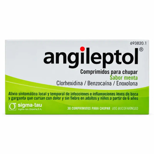Angileptol με γεύση μέντας, 30 δισκία για πιπίλισμα