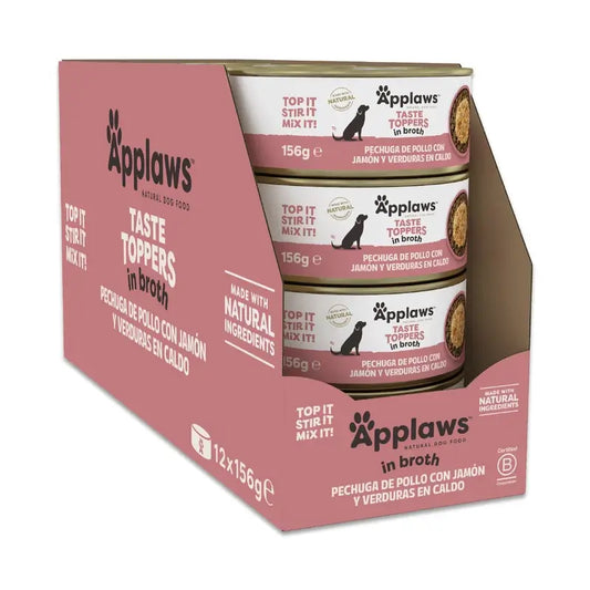 Applaws Dog Κονσέρβα Topper με κοτόπουλο, ζαμπόν, λαχανικά και ζωμό 12X156Gr