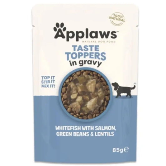 Applaws Dog Σακουλάκια με γαρνιτούρα ψαριού (σολομού) και φασολιών, 12x85 γρ.