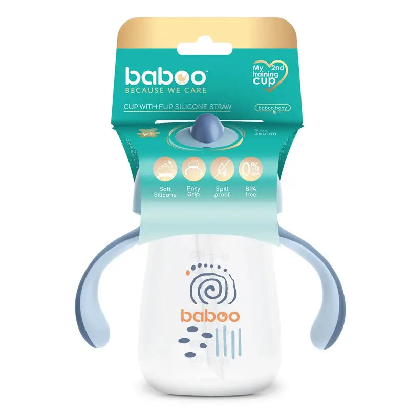Baboo Ποτήρι εκμάθησης με καλαμάκι από σιλικόνη Blue Haze 9+ μήνες, 260 ml