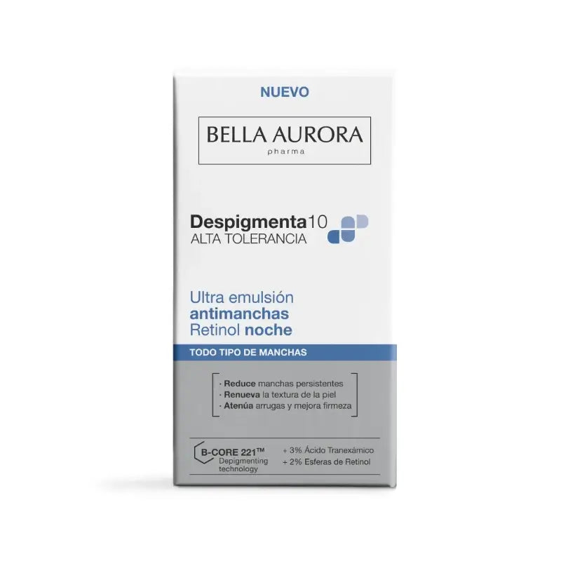Bella Aurora Despigmenta10 · Υπερ-γαλάκτωμα κατά των κηλίδων με ρετινόλη για τη νύχτα