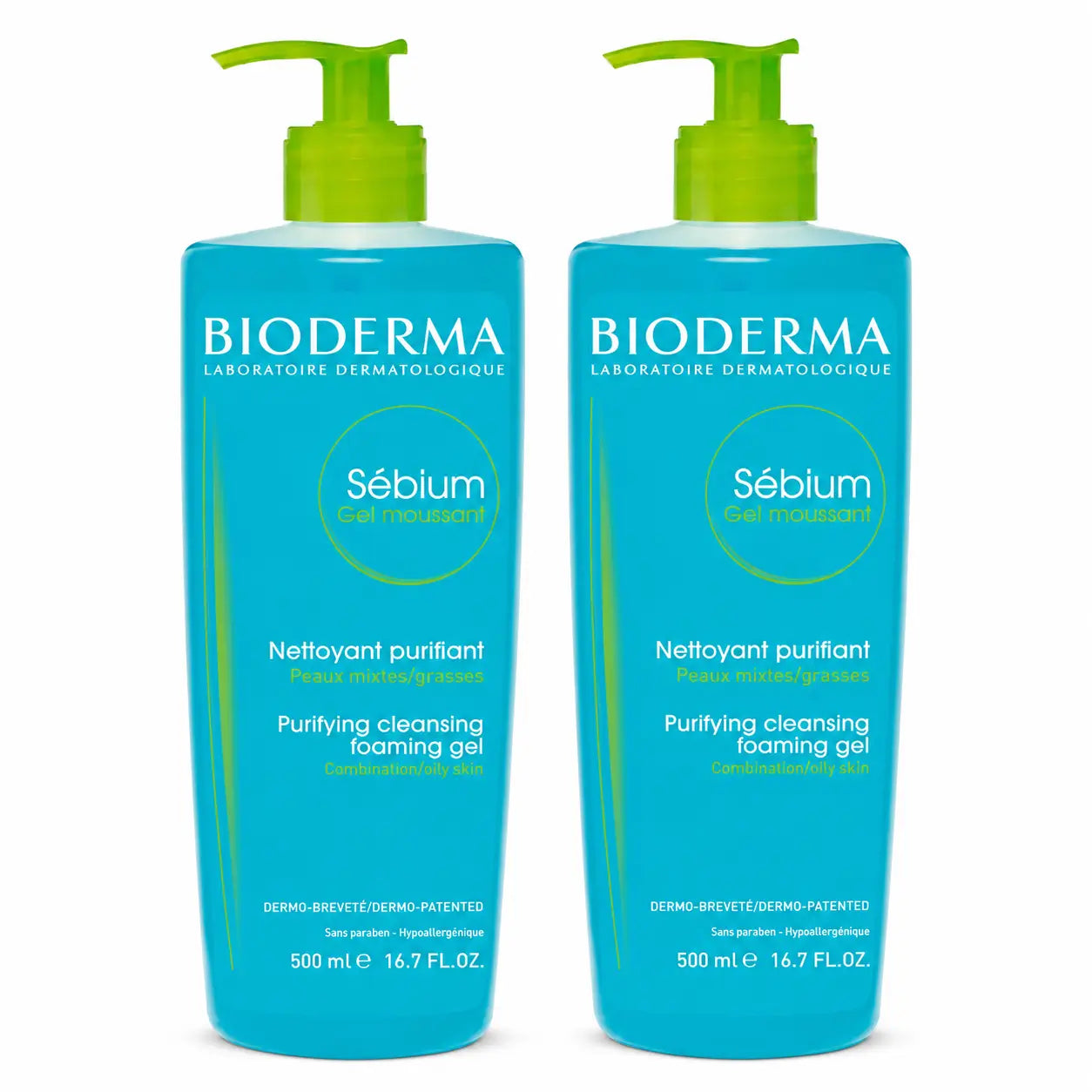 Bioderma Sebium Καθαριστικό Αφρώδες Τζελ 500 ml, συσκευασία 2 τεμαχίων