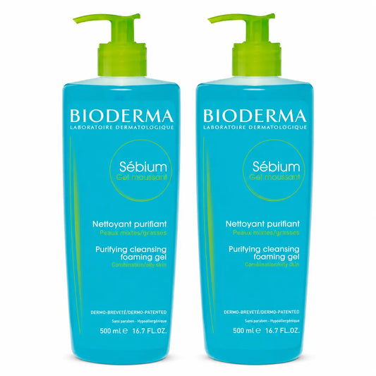 Bioderma Sebium Καθαριστικό Αφρώδες Τζελ 500 ml, συσκευασία 2 τεμαχίων