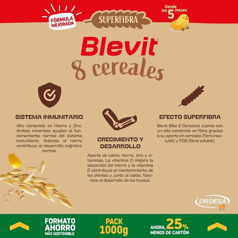 Blevit Παιδική Διατροφή Superfibra 8 Δημητριακά, Οικονομική Συσκευασία, 1000 γρ.