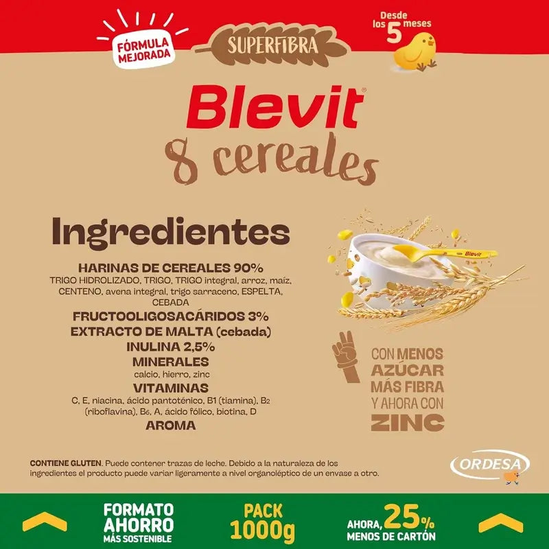 Blevit Παιδική Διατροφή Superfibra 8 Δημητριακά, Οικονομική Συσκευασία, 1000 γρ.
