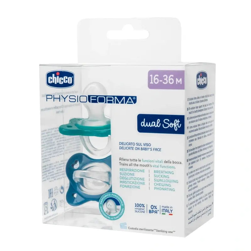 Chicco Πιπίλα Physioforma Dual Soft από σιλικόνη, μπλε, 16-36 μηνών, 2 τεμάχια 
