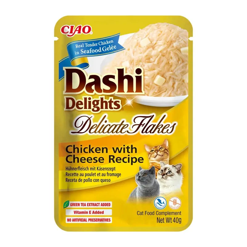 Churu Dashi Delights Wet Cat Food – Chicken and Cheese Flakes, 12 x 40 g