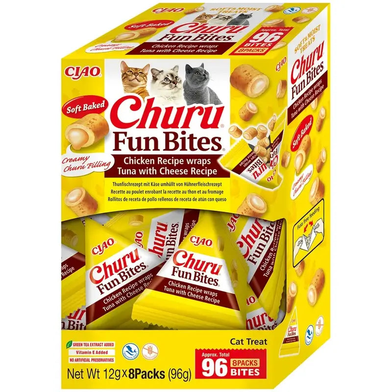 Churu Fun Bites Cat Snacks – Chicken and Tuna with Cheese Flavour, 8 x 12 g