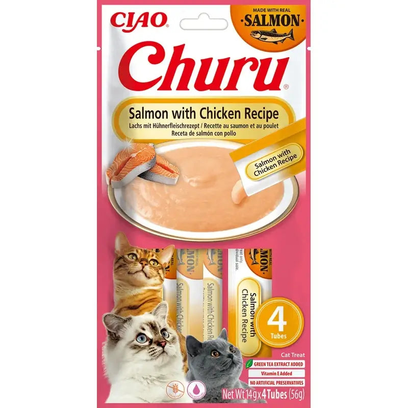Churu Creamy Cat Snack – Salmon and Chicken Flavour, 12 x 56 g