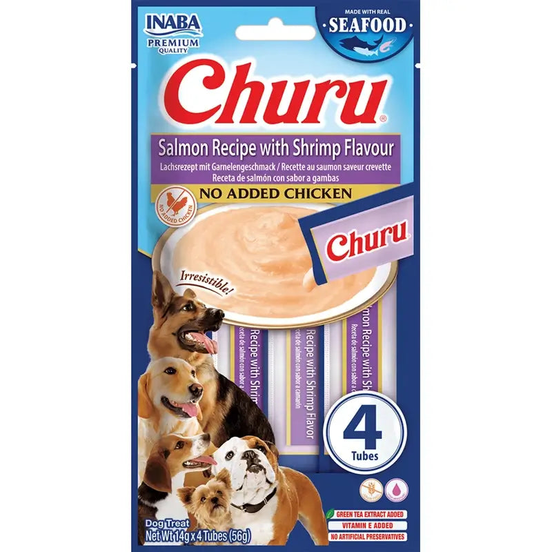 Churu Creamy Dog Snack – Salmon Recipe with Prawn Flavour, 12 x 56 g