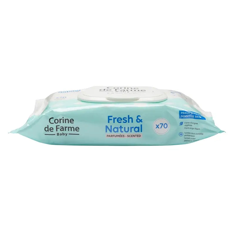 Corine De Farme Βιοδιασπώμενα μαντηλάκια Fresh & Natural, 70 τεμάχια