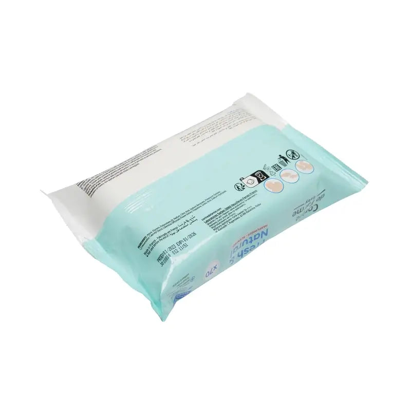 Corine De Farme Βιοδιασπώμενα μαντηλάκια Fresh & Natural, 70 τεμάχια