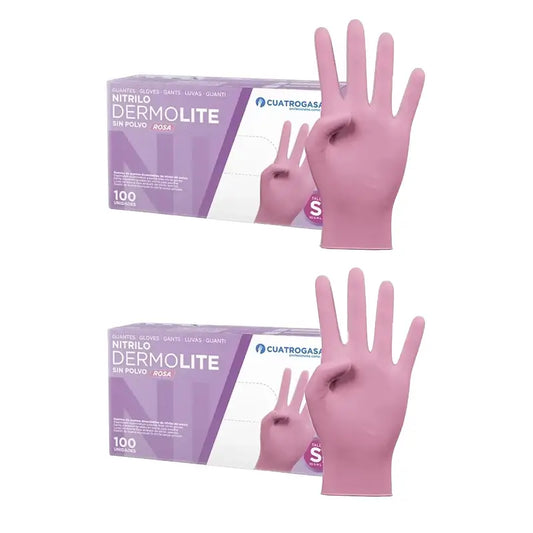 Cuatrogasa Dermolite Powder Free Nitrile Gloves Pink Size S, 2X100 Units