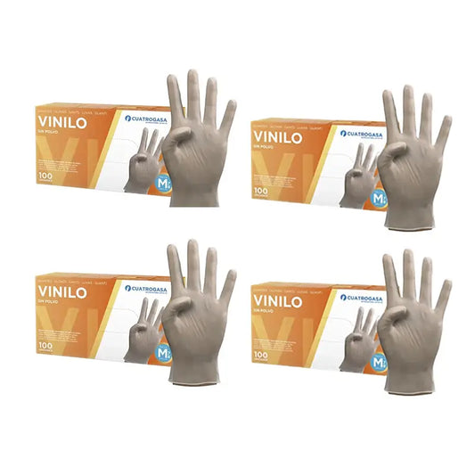 Cuatrogasa Clear Vinyl Powder Free Gloves Size M, 4X100 Units