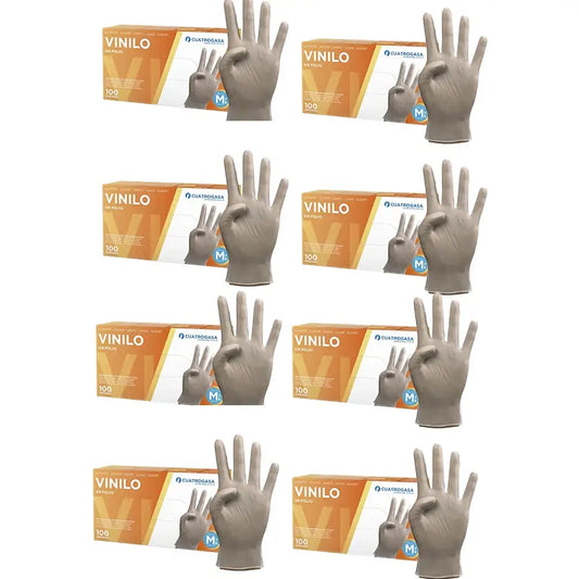 Cuatrogasa Clear Vinyl Powder Free Gloves Size M, 8X100 Units
