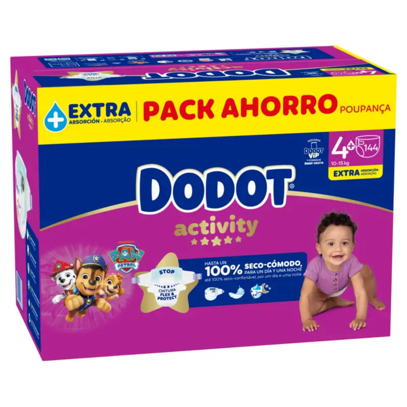 Dodot Activity Μέγεθος 4+, 10kg-15kg, 144 πάνες