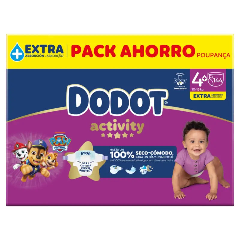 Dodot Activity Μέγεθος 4+, 10kg-15kg, 144 πάνες