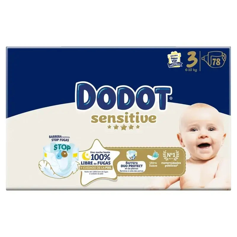 Dodot Πάνες Sensitive Jumbo Pack Μέγεθος 3, 2x78 τεμάχια + Μαντηλάκια Aqua Plastic Free Box 6X48 (288 τεμάχια)