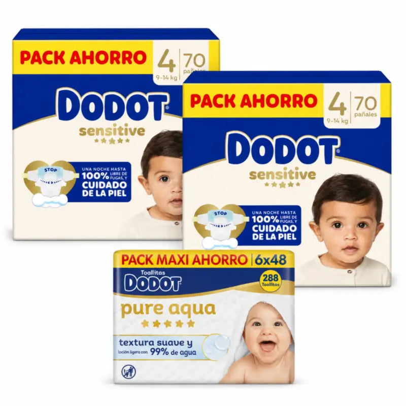 Dodot Sensitive Μέγεθος 4 9 Kg, 14 Kg, 140 πάνες + μαντηλάκια 6X48