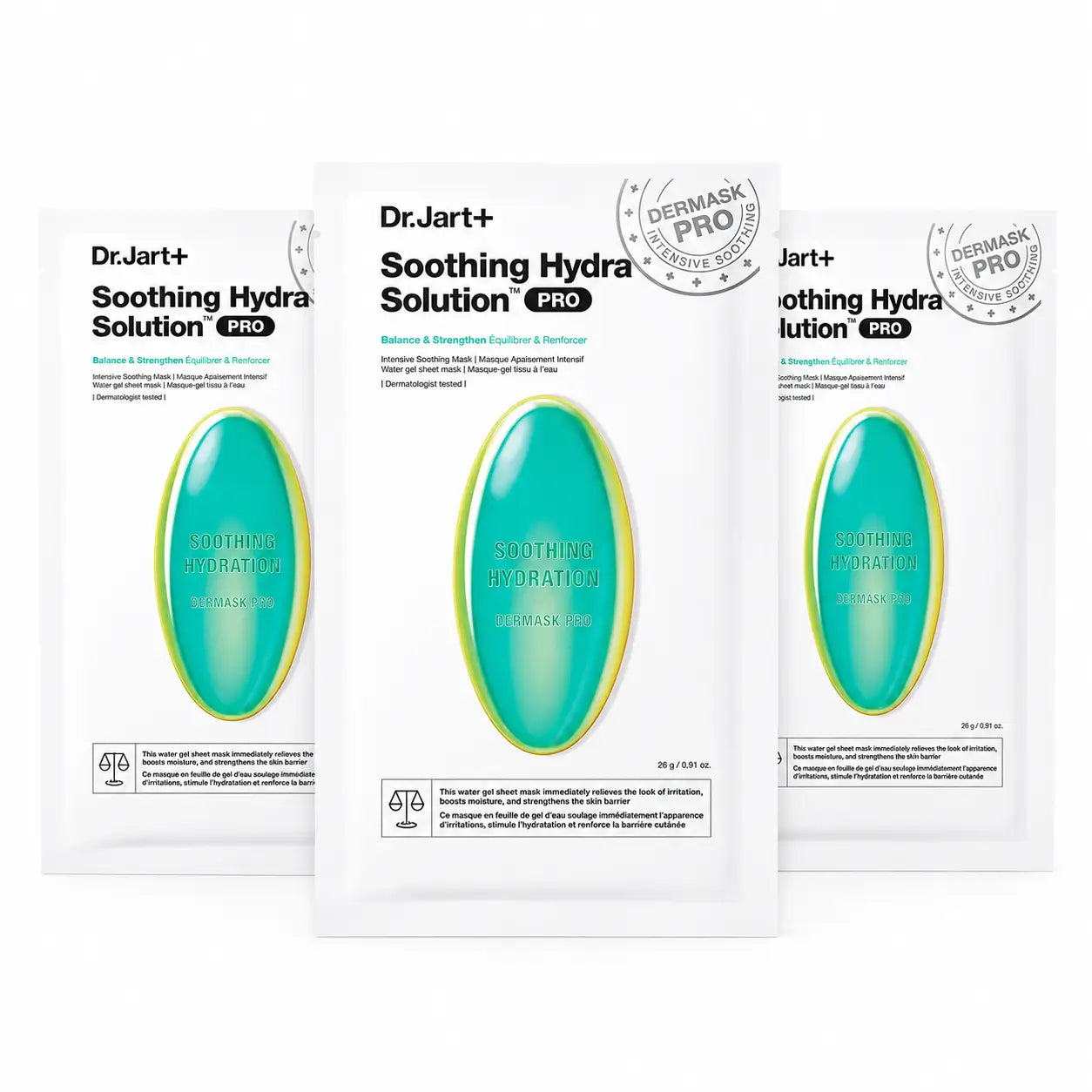 Dr.Jart+ Dermask Hydra Solution Pro: Μάσκα προσώπου για εντατική καταπράυνση, 26 γρ., συσκευασία των 3 τεμαχίων