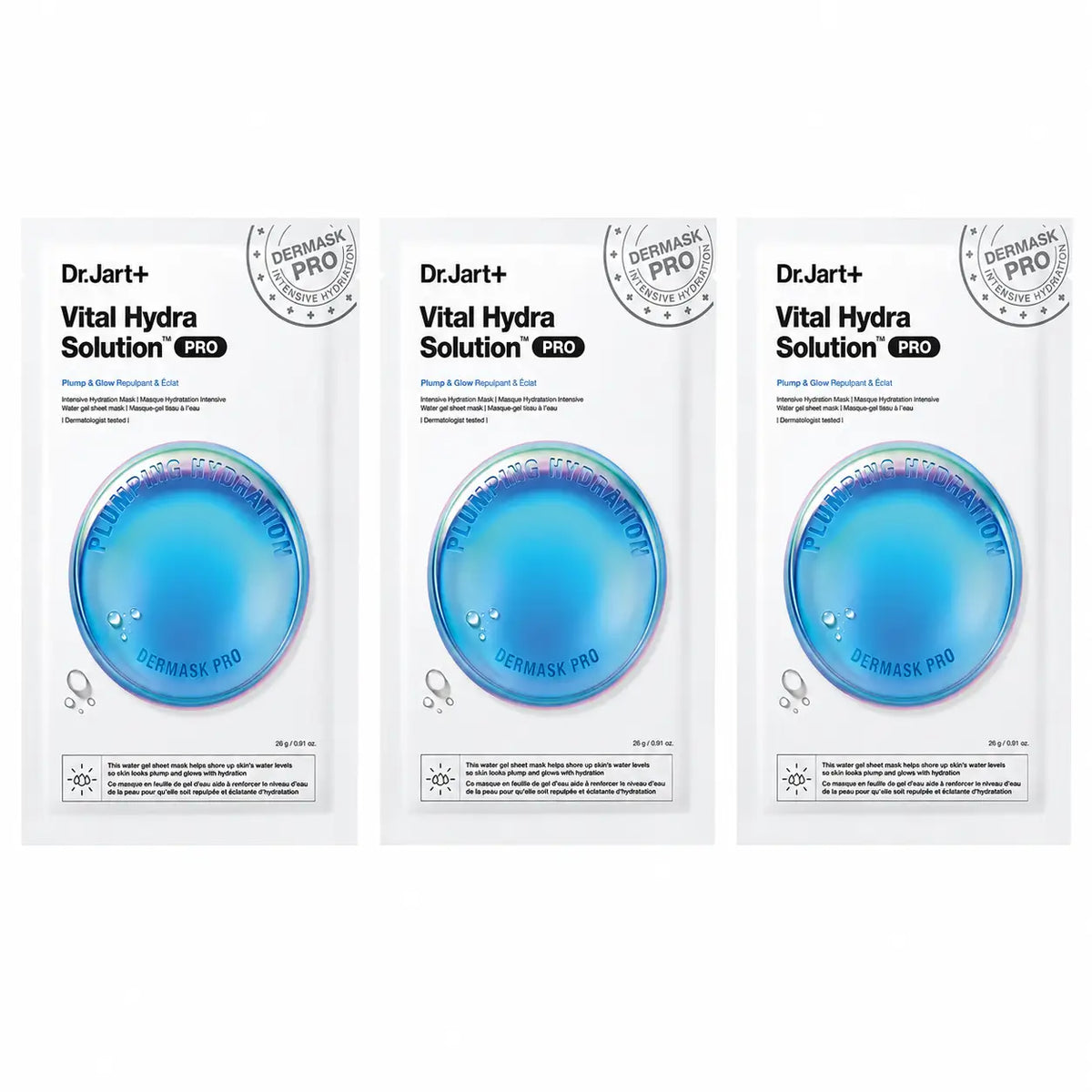 Dr.Jart+ Dermask Vital Hydra Solution Pro Ενυδατική μάσκα προσώπου, 26 γρ., συσκευασία 3 τεμαχίων