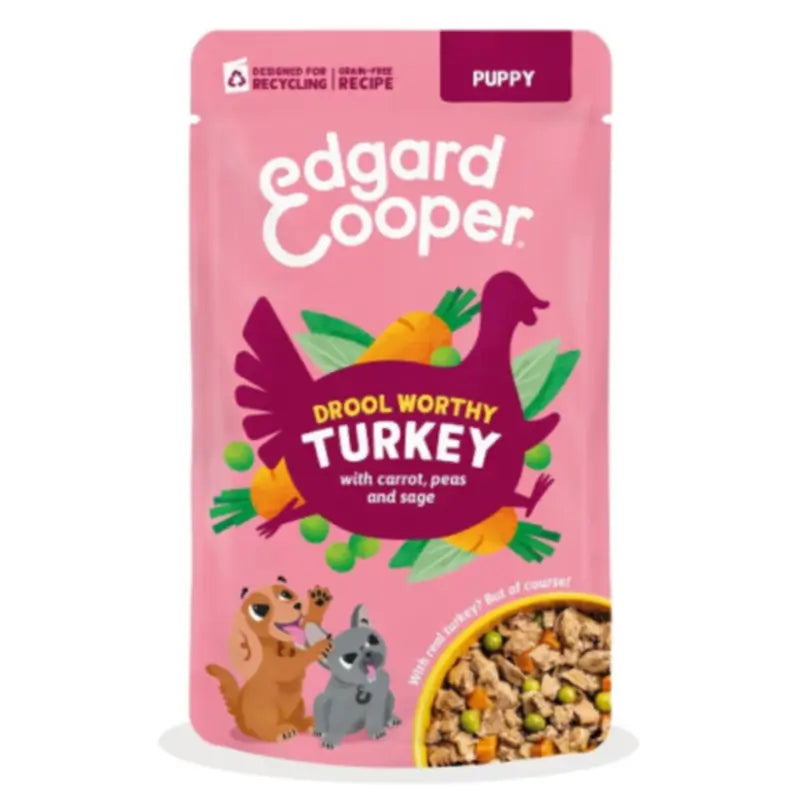 Edgard & Cooper Puppy Stew in Pouches for Puppies – Turkey with Carrots, Peas and Sage, 8 x 150 g
