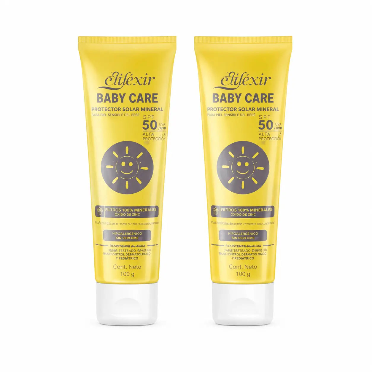 Elifexir Baby Care Αντηλιακή Κρέμα με Ορυκτά SPF+50 για Ευαίσθητο Δέρμα 100 ml, συσκευασία 2 τεμαχίων