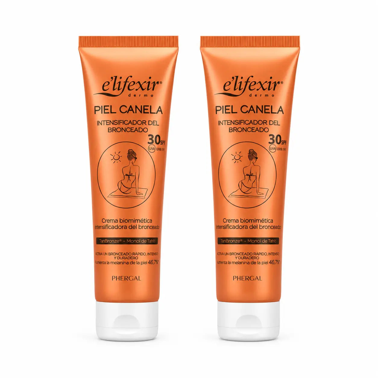 Elifexir Κρέμα για το δέρμα με κανέλα SPF30, τζελ που επιταχύνει το μαύρισμα, αντηλιακό 150 ml, συσκευασία 2 τεμαχίων