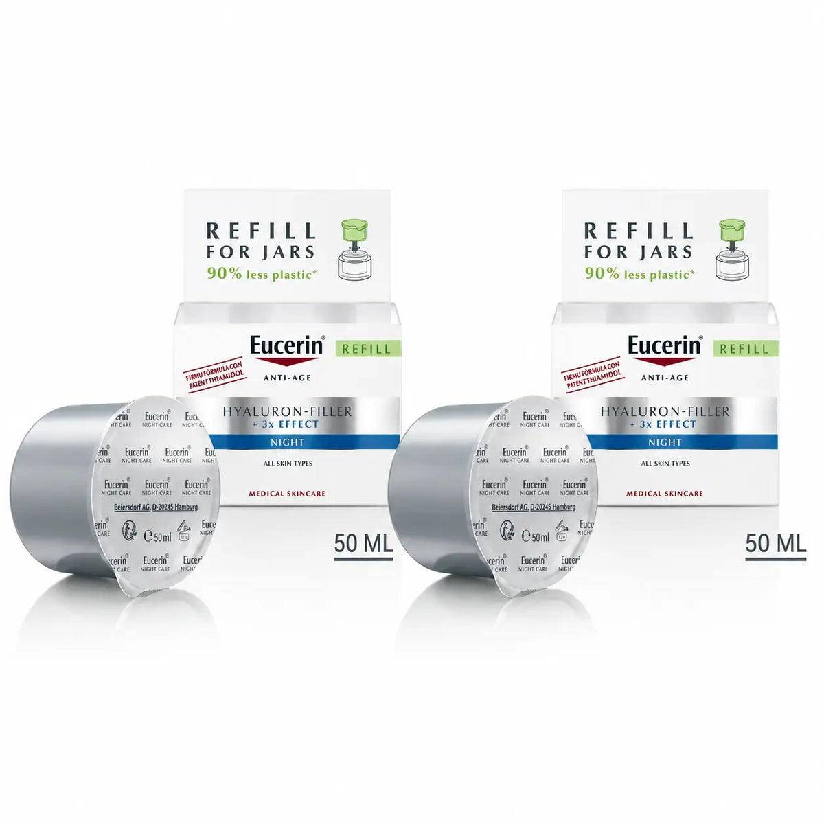 Eucerin Hyaluron Facial Filler 3X Effect Νύχτα, ανταλλακτικό, 50 ml, συσκευασία 2 τεμαχίων