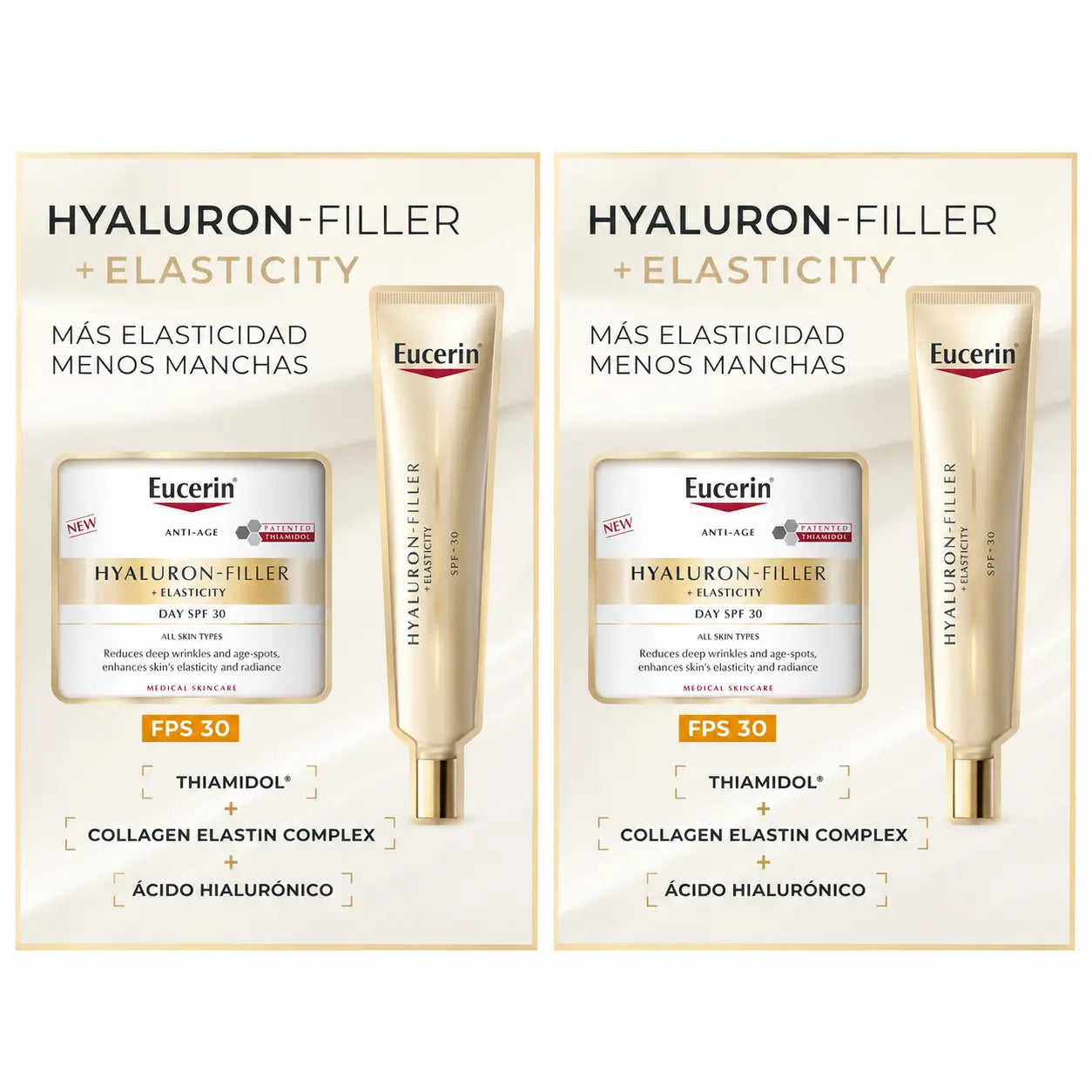 Eucerin Pack Hyaluron Filler Elasticity Κρέμα Ημέρας SPF30 50 ml + Κρέμα για την περιοχή των ματιών 15 ml, συσκευασία 2 τεμαχίων