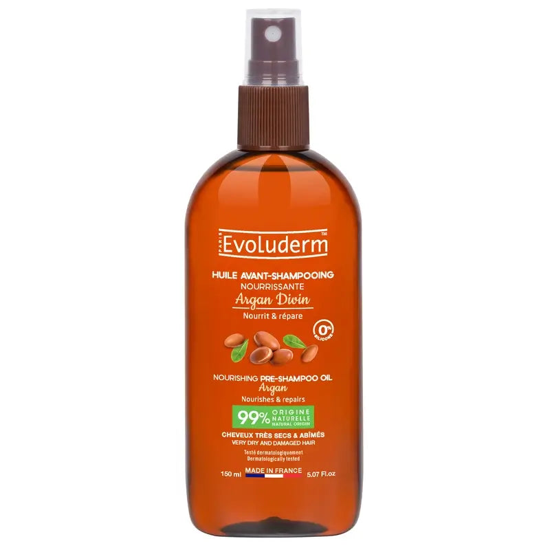 Evoluderm Θρεπτικό λάδι πριν το σαμπουάν Argan Divin, 150 ml