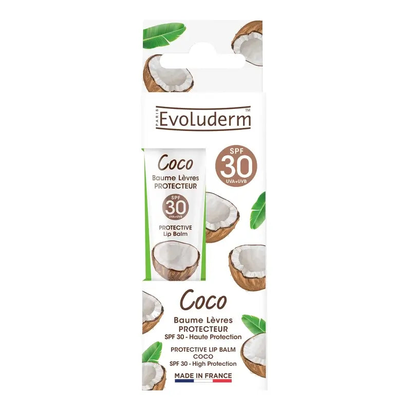 Evoluderm Προστατευτικό Βάλσαμο Χειλιών - Καρύδα / SPF 30, 15 ml