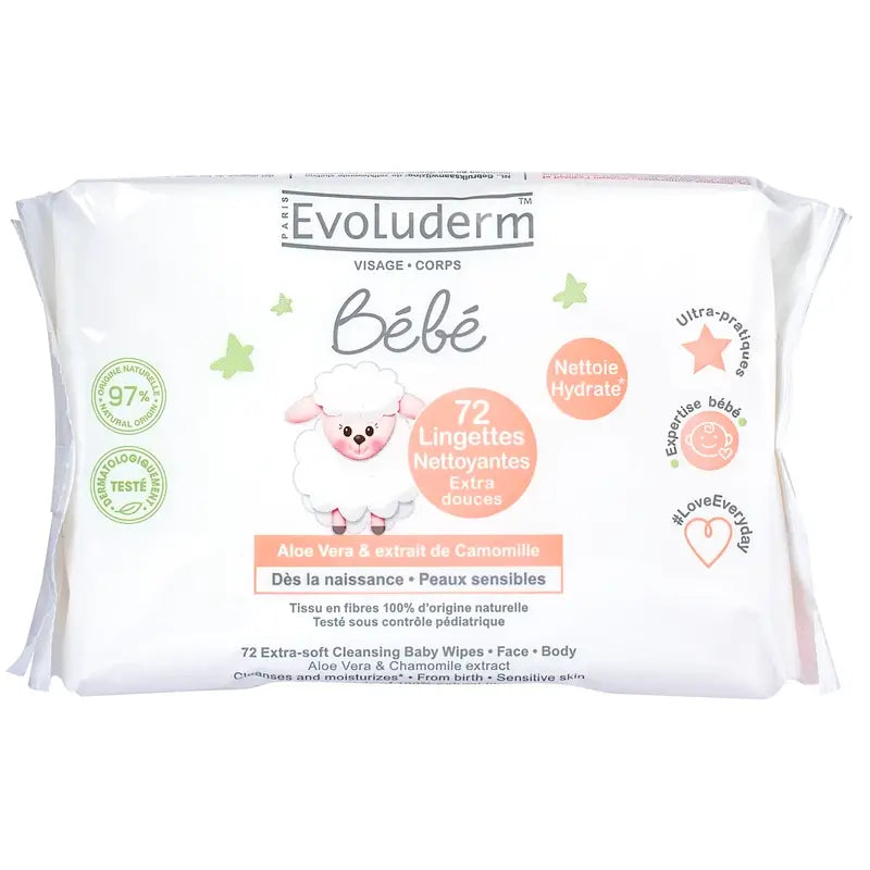 Evoluderm Υγρά Μαντηλάκια για Μωρά, 72 τεμάχια, 72 pcs